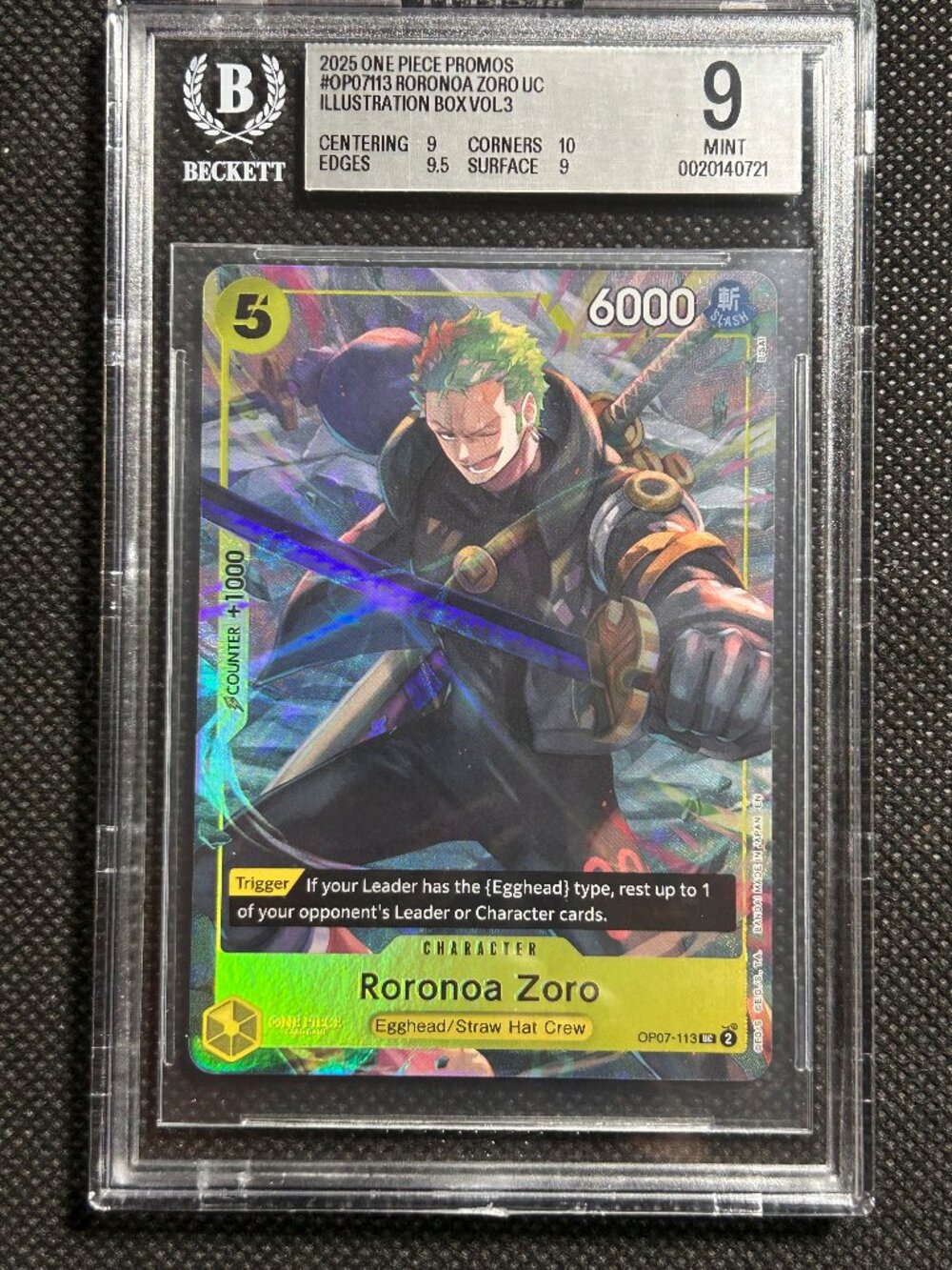 2025 ONE PIECE PROMOS ILLUSTRATION BOX #113 RORONOA ZORO BGS 9 MINT
